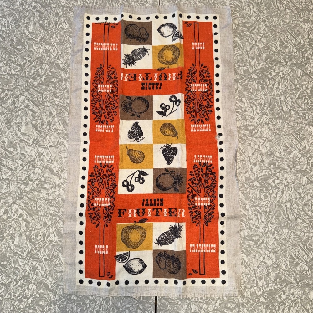 Vintage 1960's Kitchen Tea Towel-Jardin Fruitier Sewell Jackson Mid-Century Mod